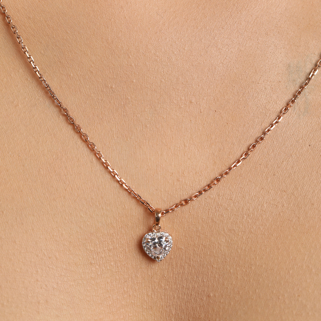 CLARA 925 Sterling Silver Heart Solitaire Pendant Chain Necklace 