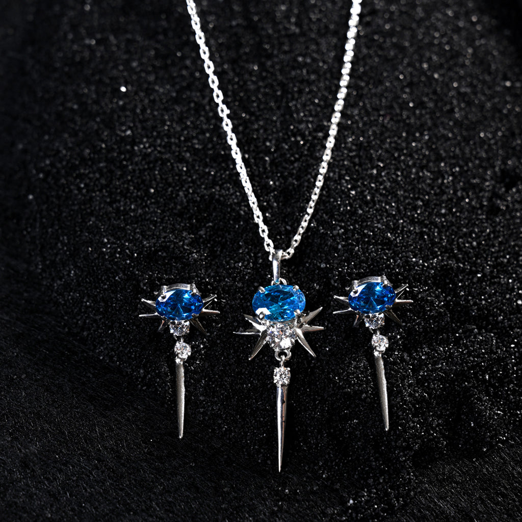CLARA 925 Sterling Silver Dolores Pendant Earring Chain Jewellery Set 