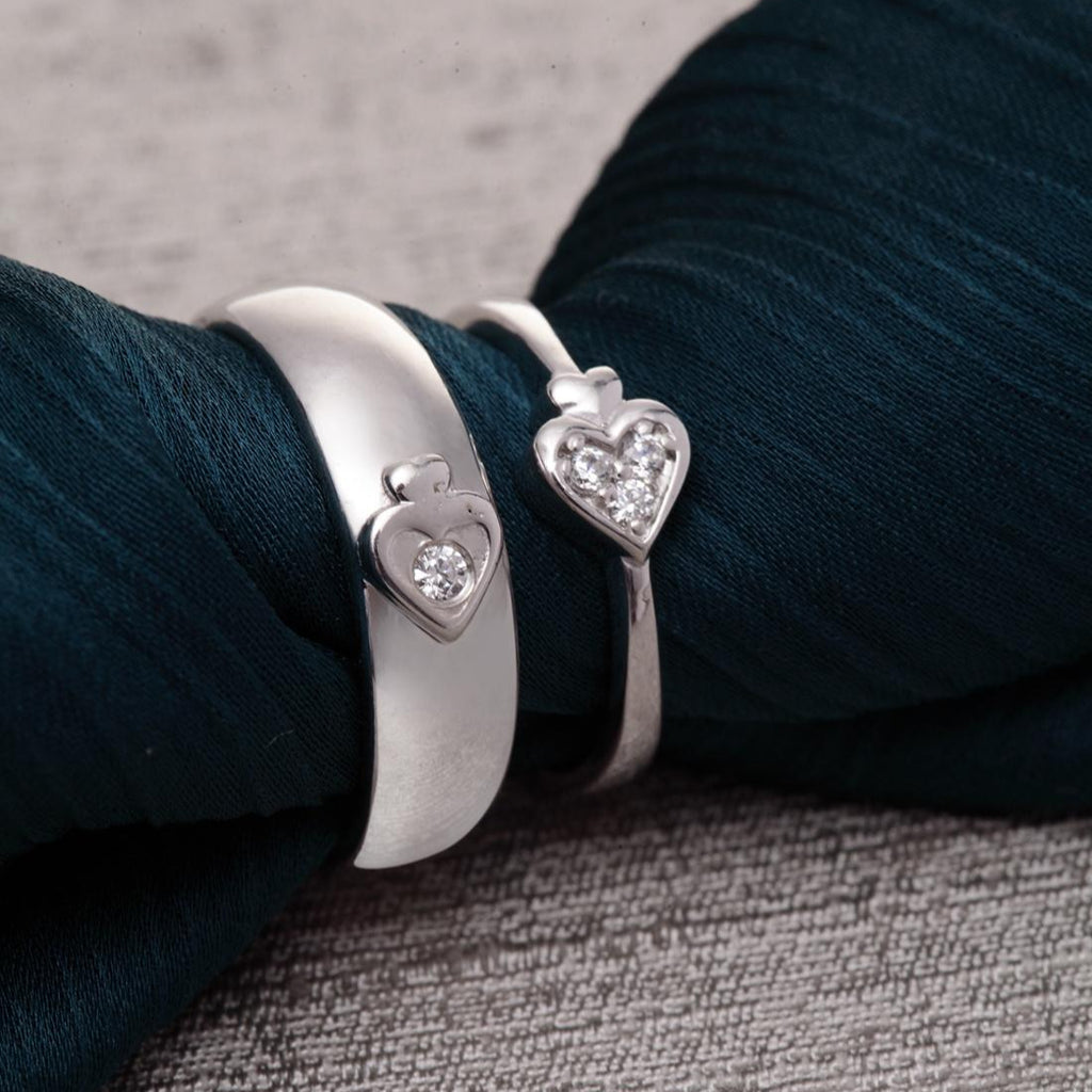 CLARA Pure 925 Sterling Silver Spade Adjustable Couple Band, Promise Rings for Lovers