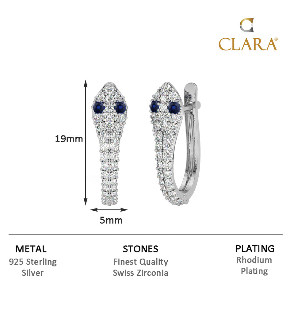 CLARA 925 Sterling Silver Blue Eye Snake Hoop Bali Earrings  
