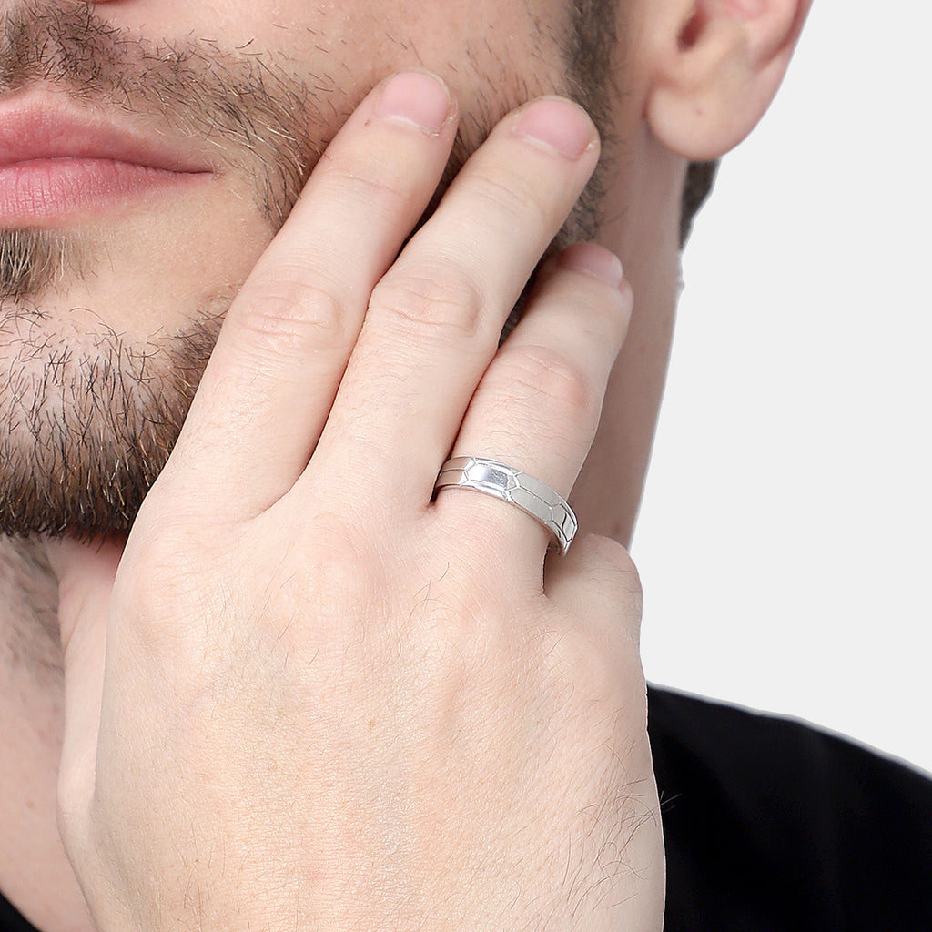 CLARA Real 925 Sterling Silver Hexagon Band Ring 