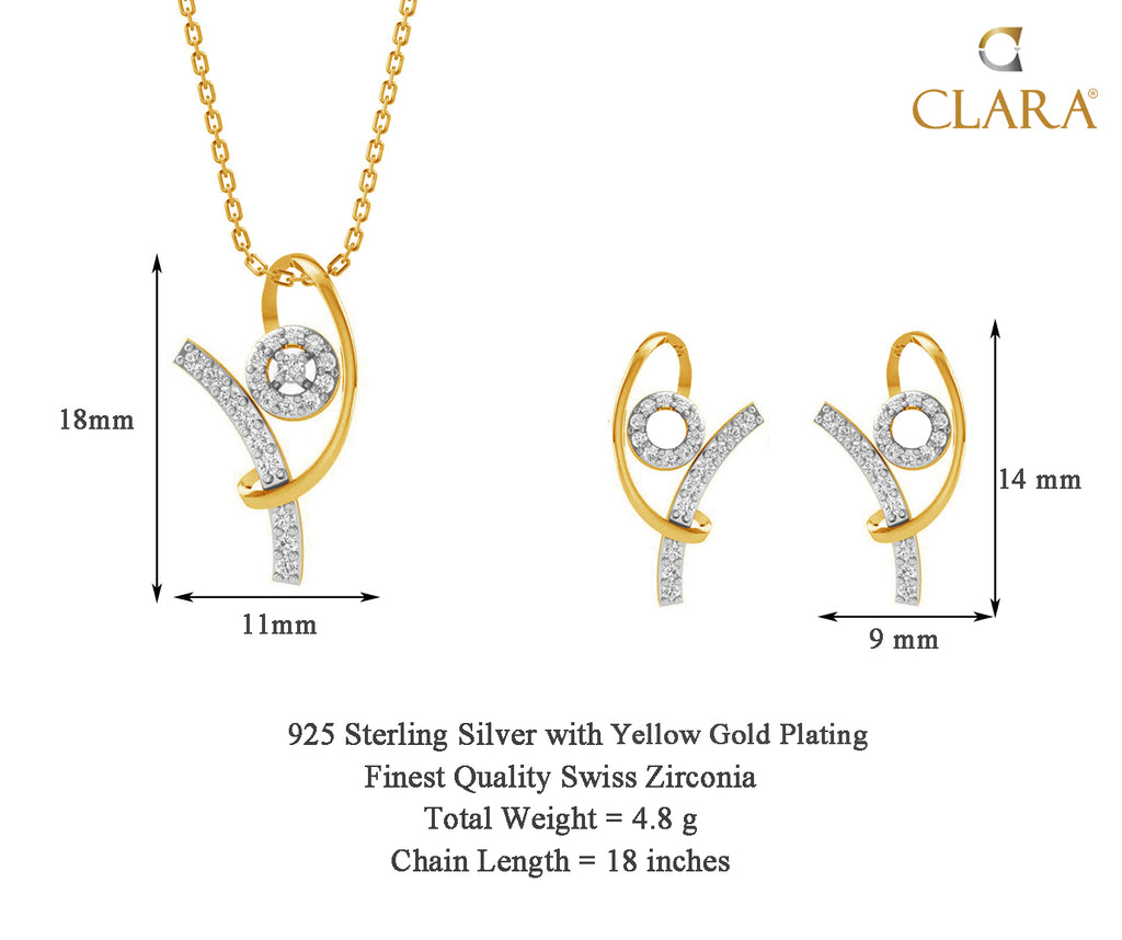 CLARA 925 Sterling Silver Zion Pendant Earring Chain Jewellery Set 