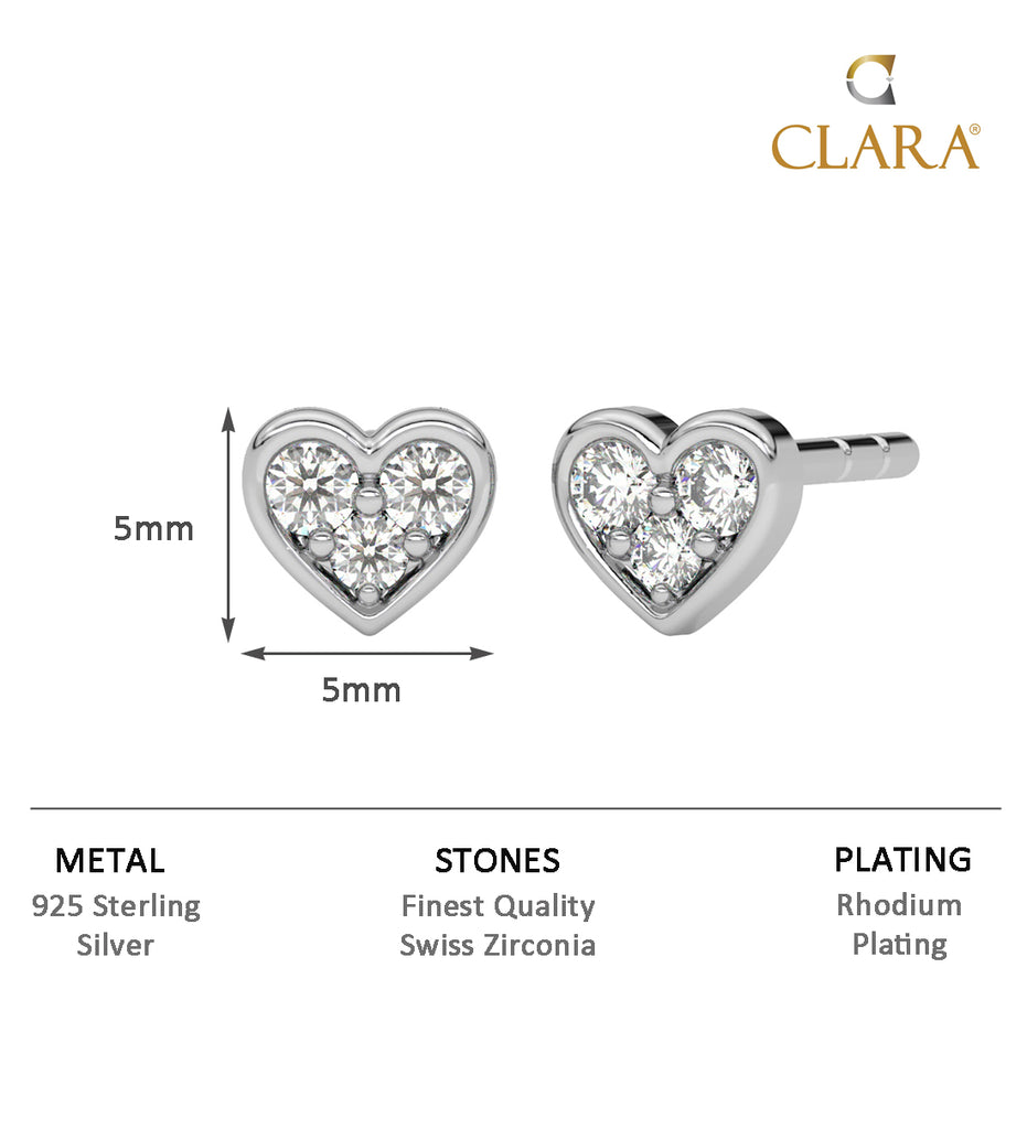 CLARA 925 Sterling Silver Heart Studs Earrings Gift for Kids Girls