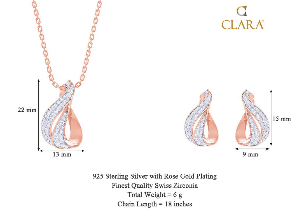 CLARA 925 Sterling Silver Agda Pendant Earring Chain Jewellery Set 