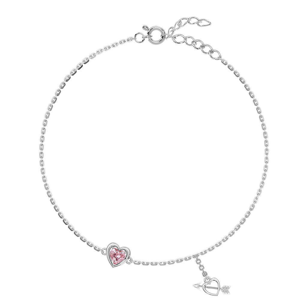 Silver Pink Heart Anklet Payal (Single)