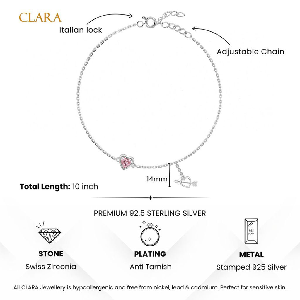 Silver Pink Heart Anklet Payal (Single)