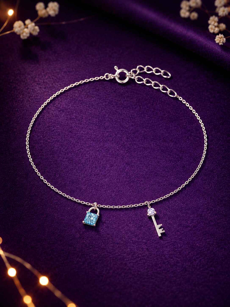 Silver Lock & Key Anklet Payal (Single)