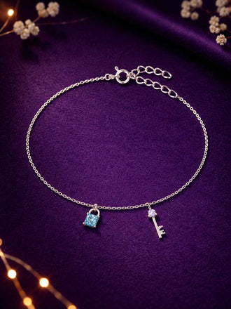 Silver Lock & Key Anklet Payal (Single)