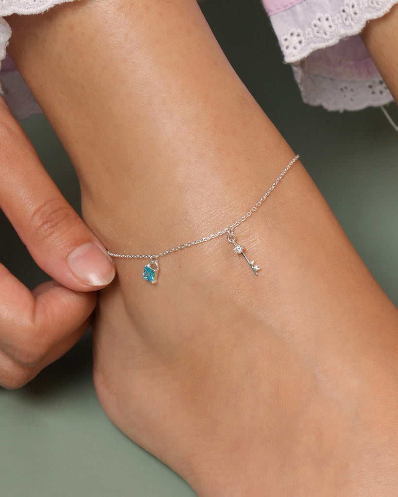 Silver Lock & Key Anklet Payal (Single)