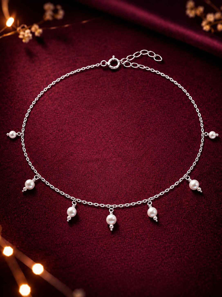 Silver Driti Pearl Anklet Payal (Single)