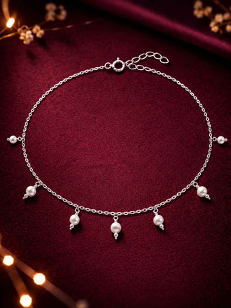 Silver Driti Pearl Anklet Payal (Single)