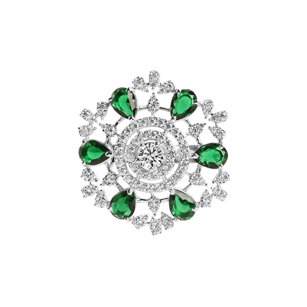 Silver Green Cocktail Ring