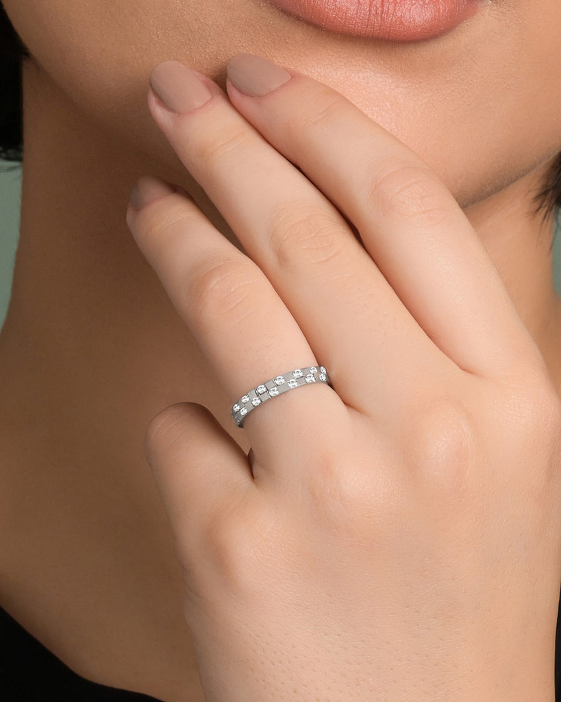 Silver Chessboard Ring