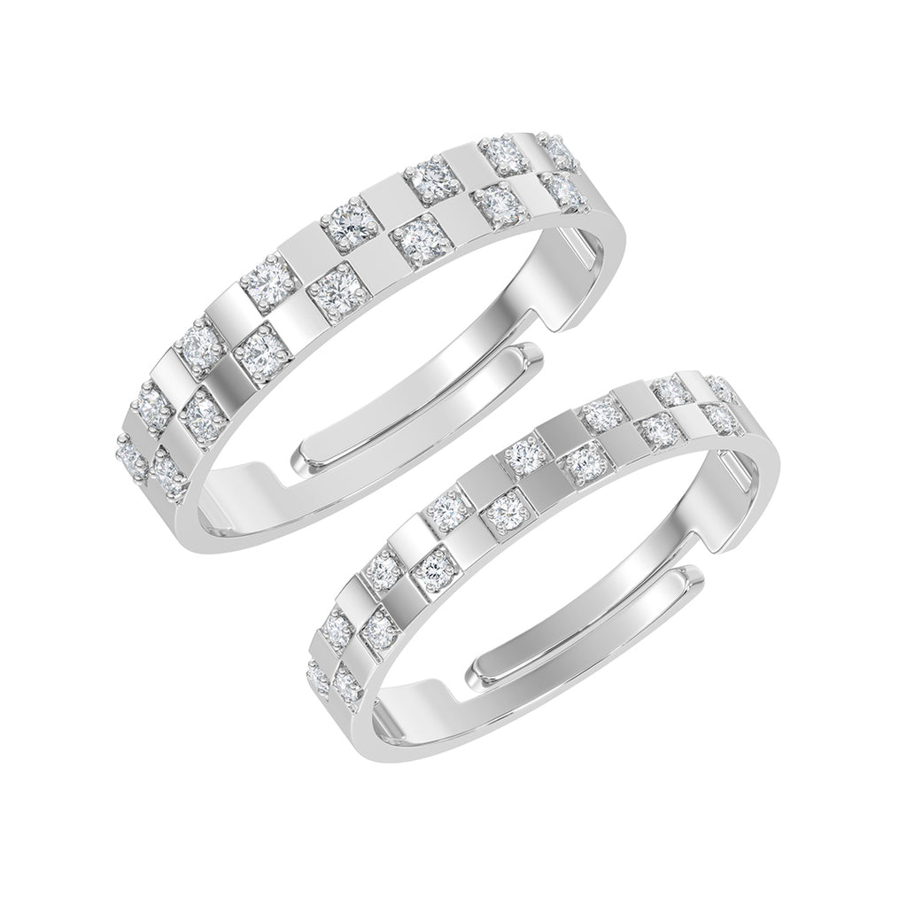Silver Chessboard Couple Ring