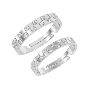 Silver Chessboard Couple Ring