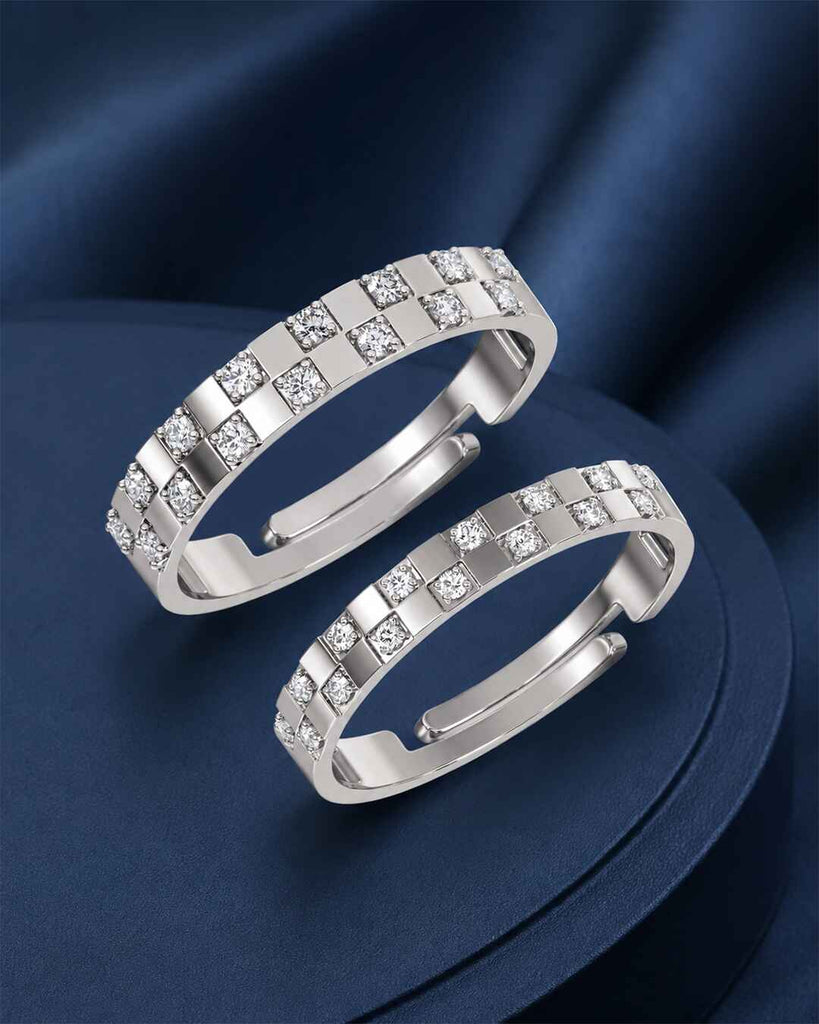 Silver Chessboard Couple Ring