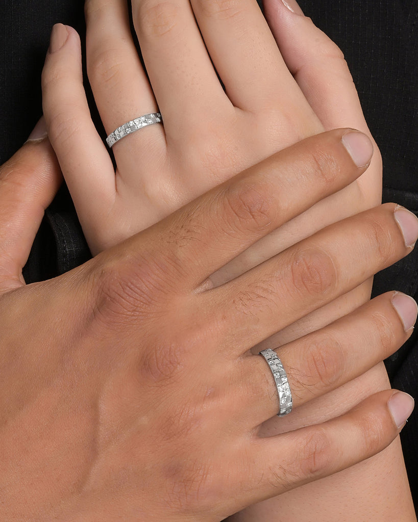 Silver Chessboard Couple Ring