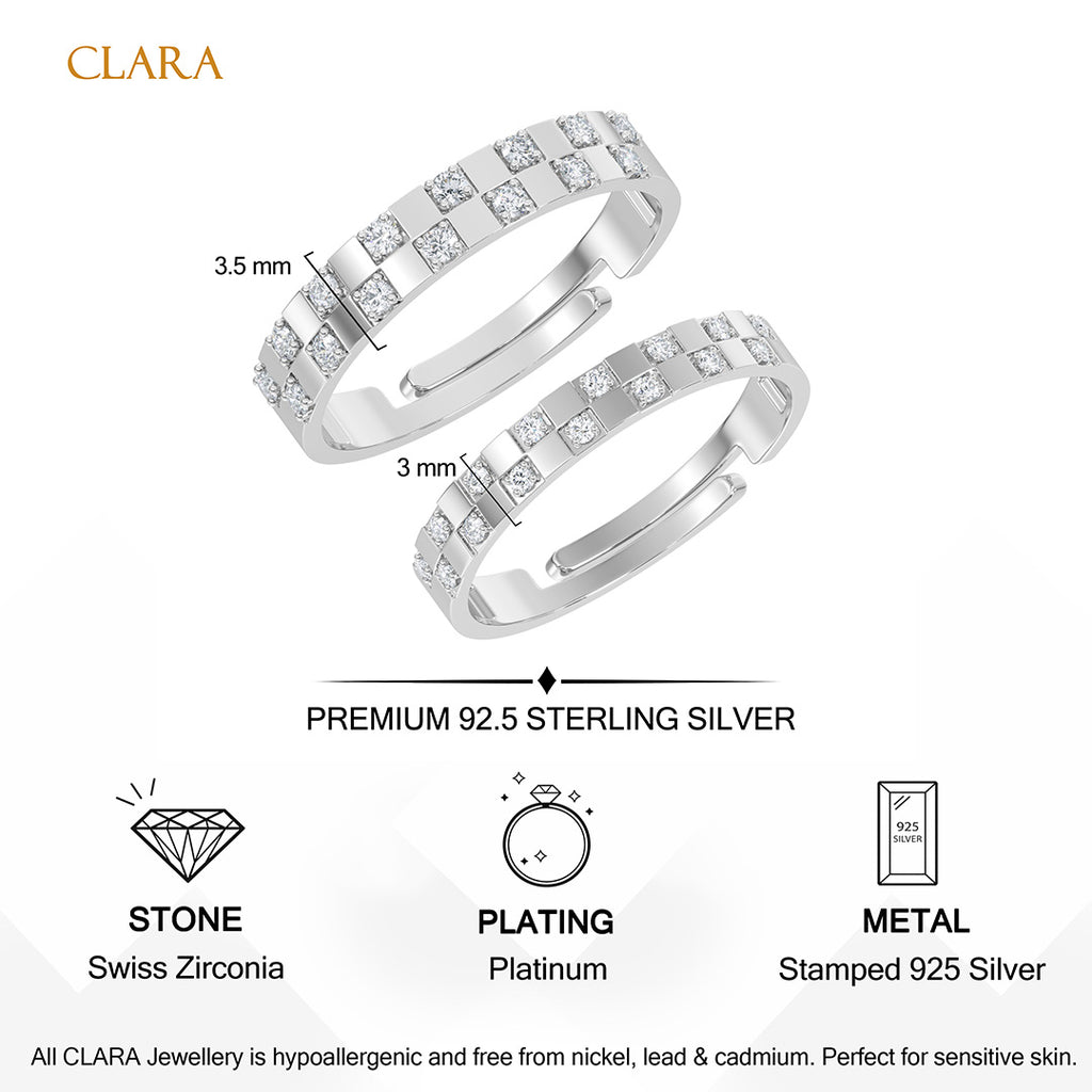 Silver Chessboard Couple Ring