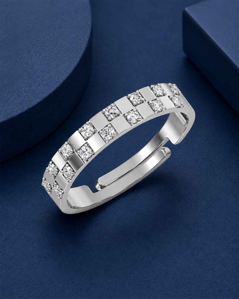 Silver Chessboard Men Ring