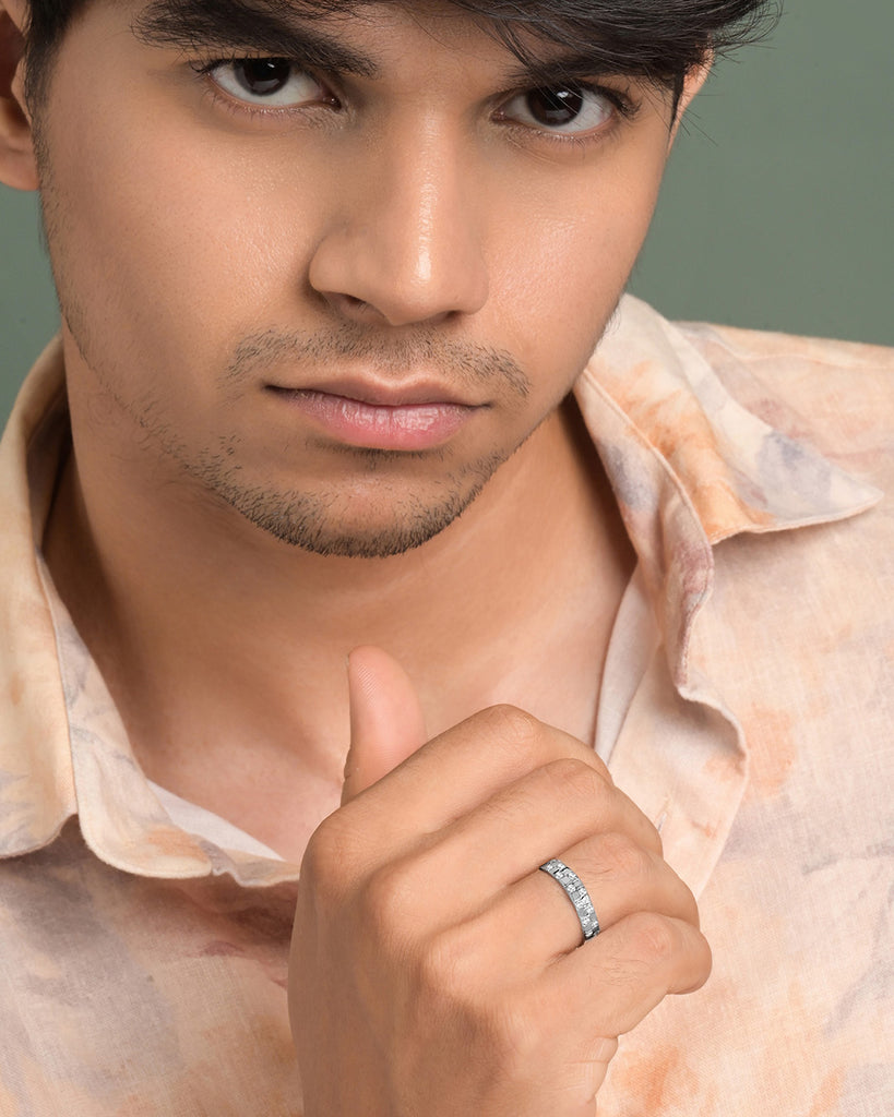 Silver Chessboard Men Ring