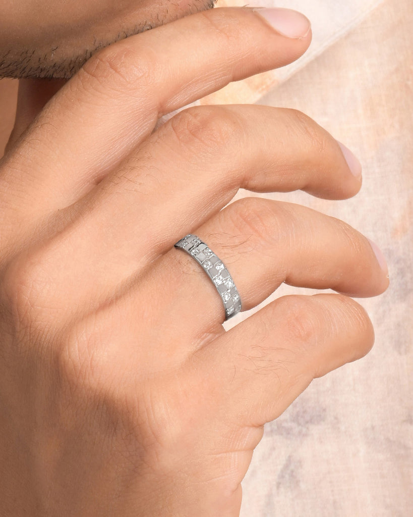 Silver Chessboard Men Ring