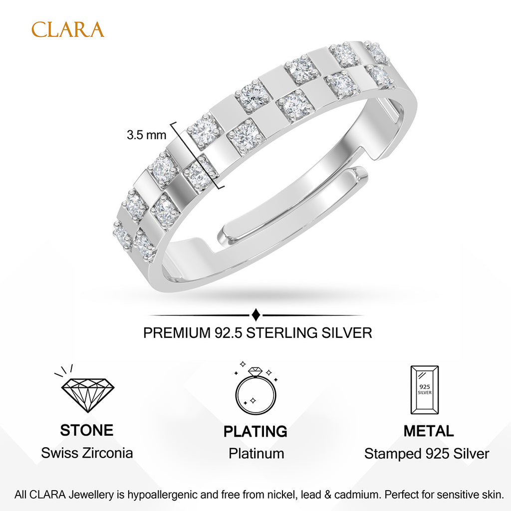 Silver Chessboard Men Ring
