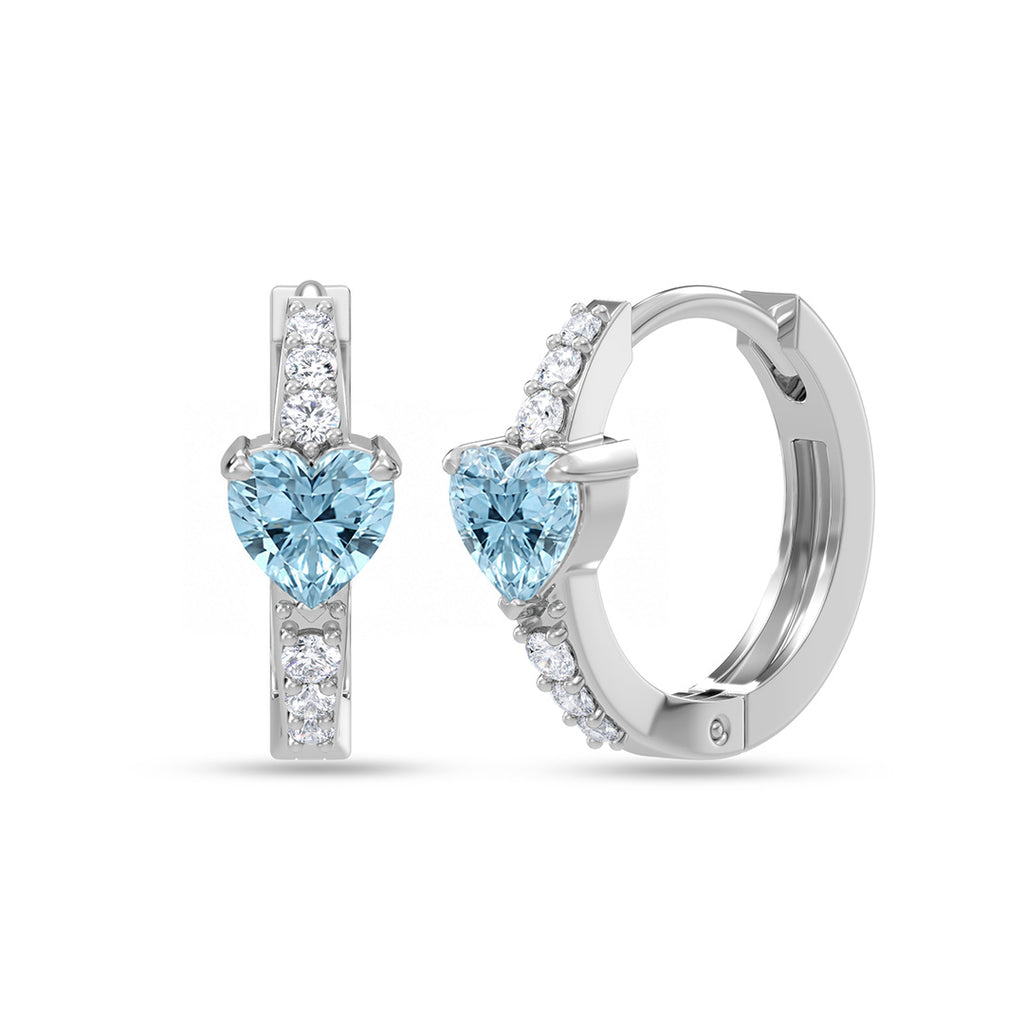 Silver Blue Heart Hoop Bali Earrings