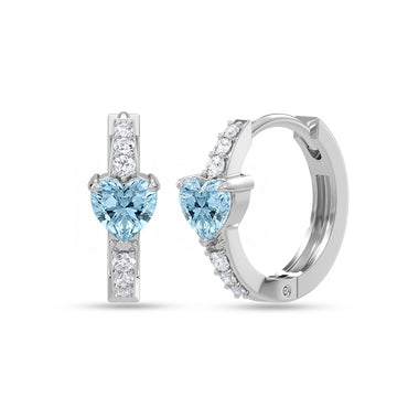 Silver Blue Heart Hoop Bali Earrings