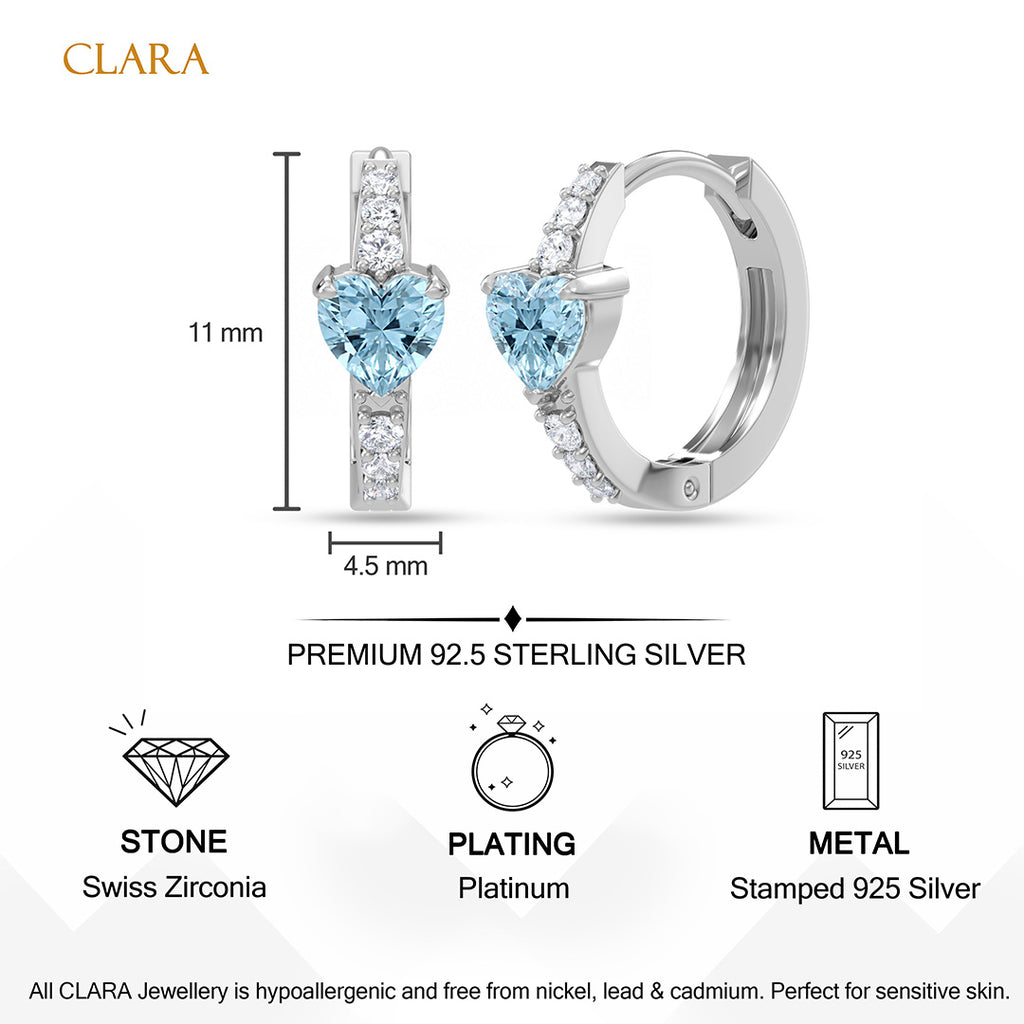 Silver Blue Heart Hoop Bali Earrings