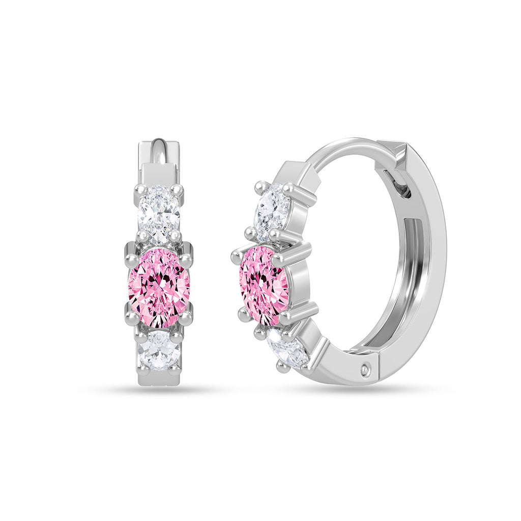 Silver Roselle Pink Hoop Bali Earrings