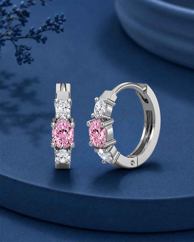 Silver Roselle Pink Hoop Bali Earrings