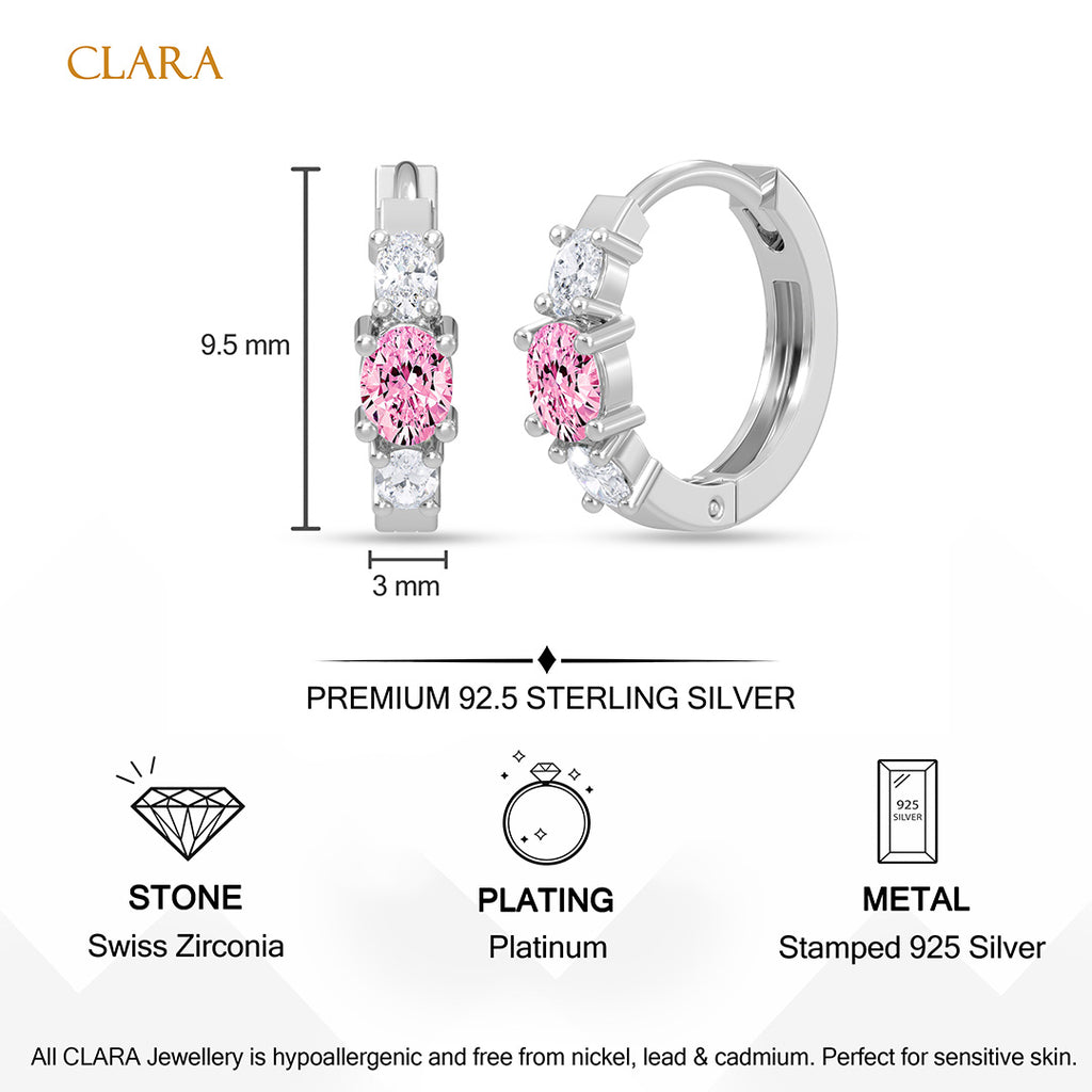 Silver Roselle Pink Hoop Bali Earrings