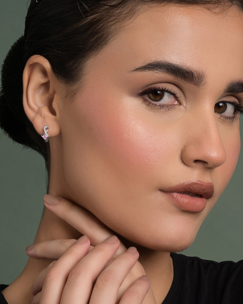 Silver Nerissa Pink Hoop Bali Earrings