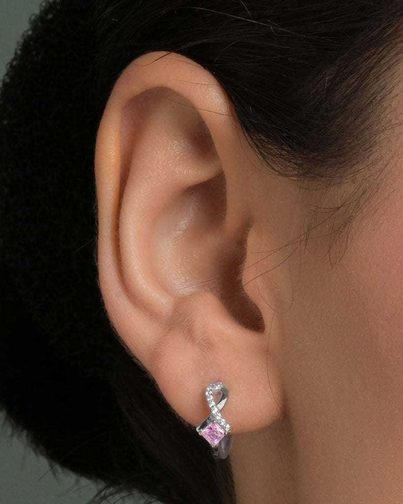 Silver Nerissa Pink Hoop Bali Earrings