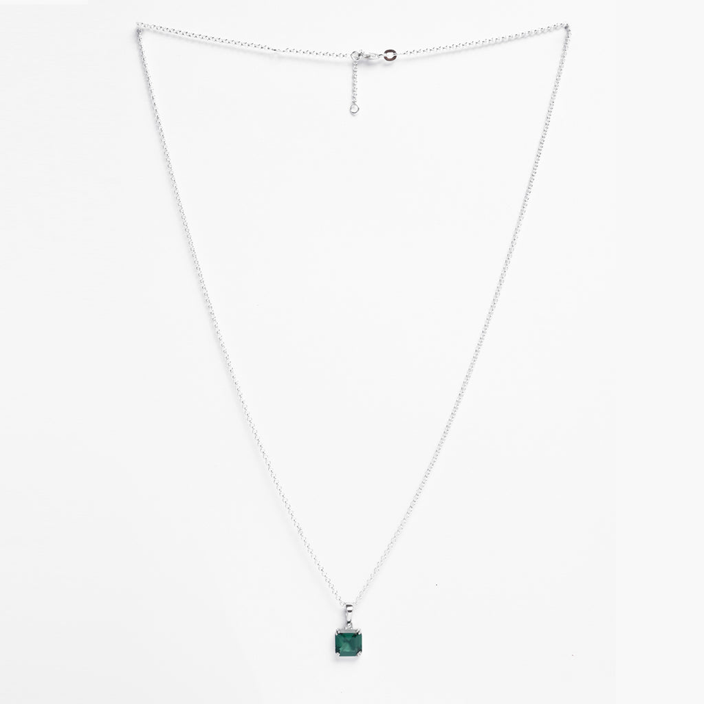 Silver Green Octagon Men Pendant Necklace with Chain or without Chain
