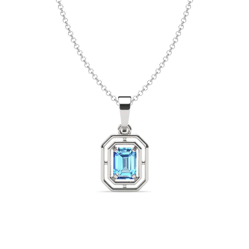 Silver Blue Solitaire Men Pendant Necklace with Chain or without Chain