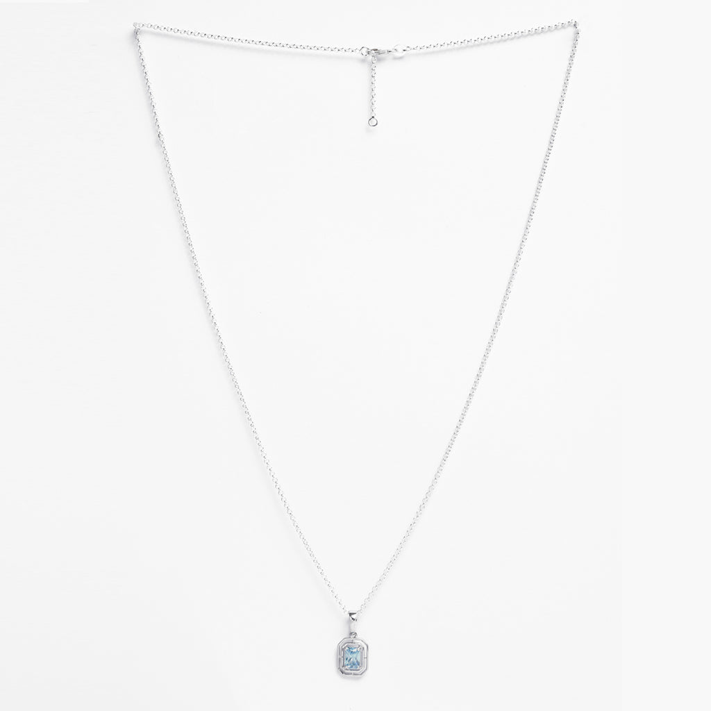 Silver Blue Solitaire Men Pendant Necklace with Chain or without Chain