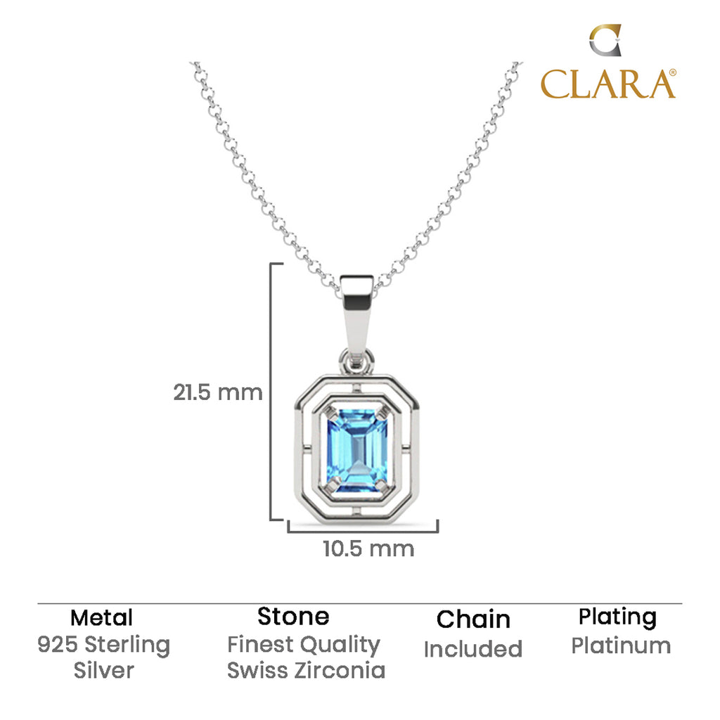 Silver Blue Solitaire Men Pendant Necklace with Chain or without Chain