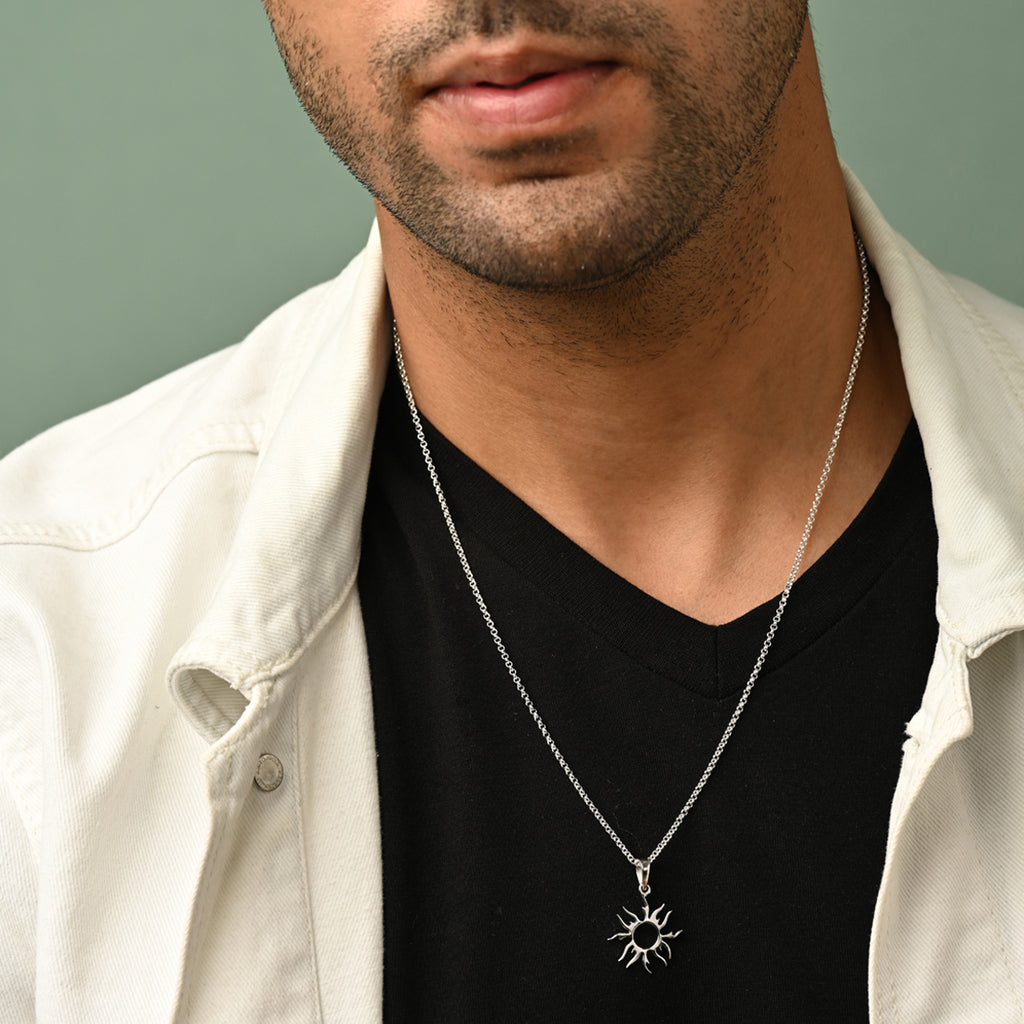 Silver Sun Men Pendant Necklace with Chain or without Chain
