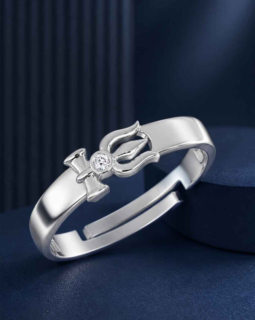 Silver Trishul Damru Ring