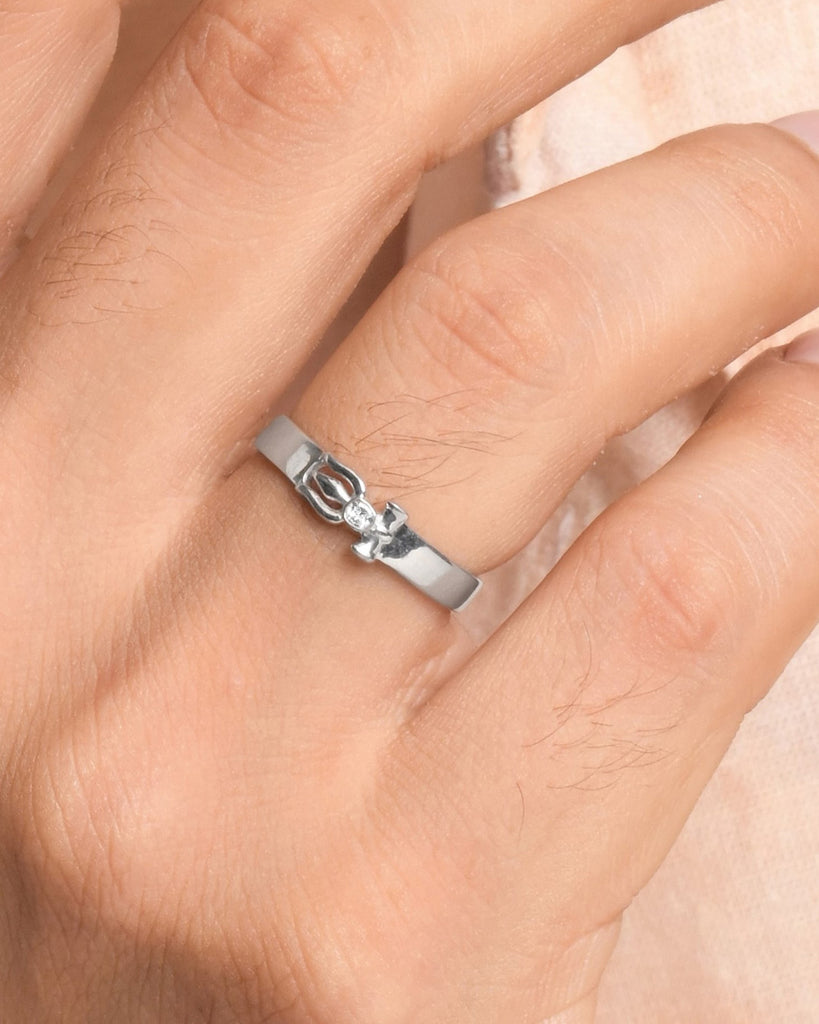 Silver Trishul Damru Ring