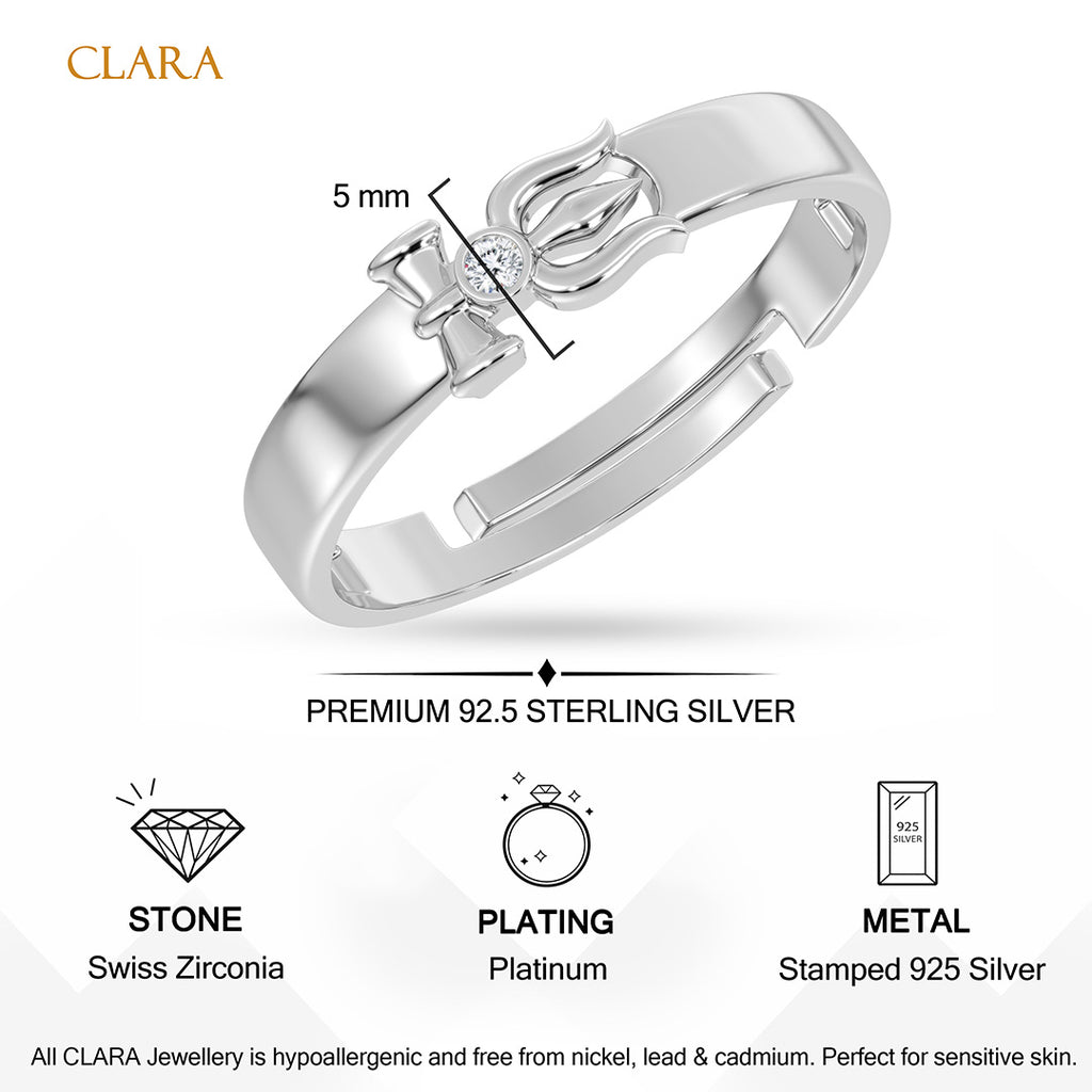 Silver Trishul Damru Ring