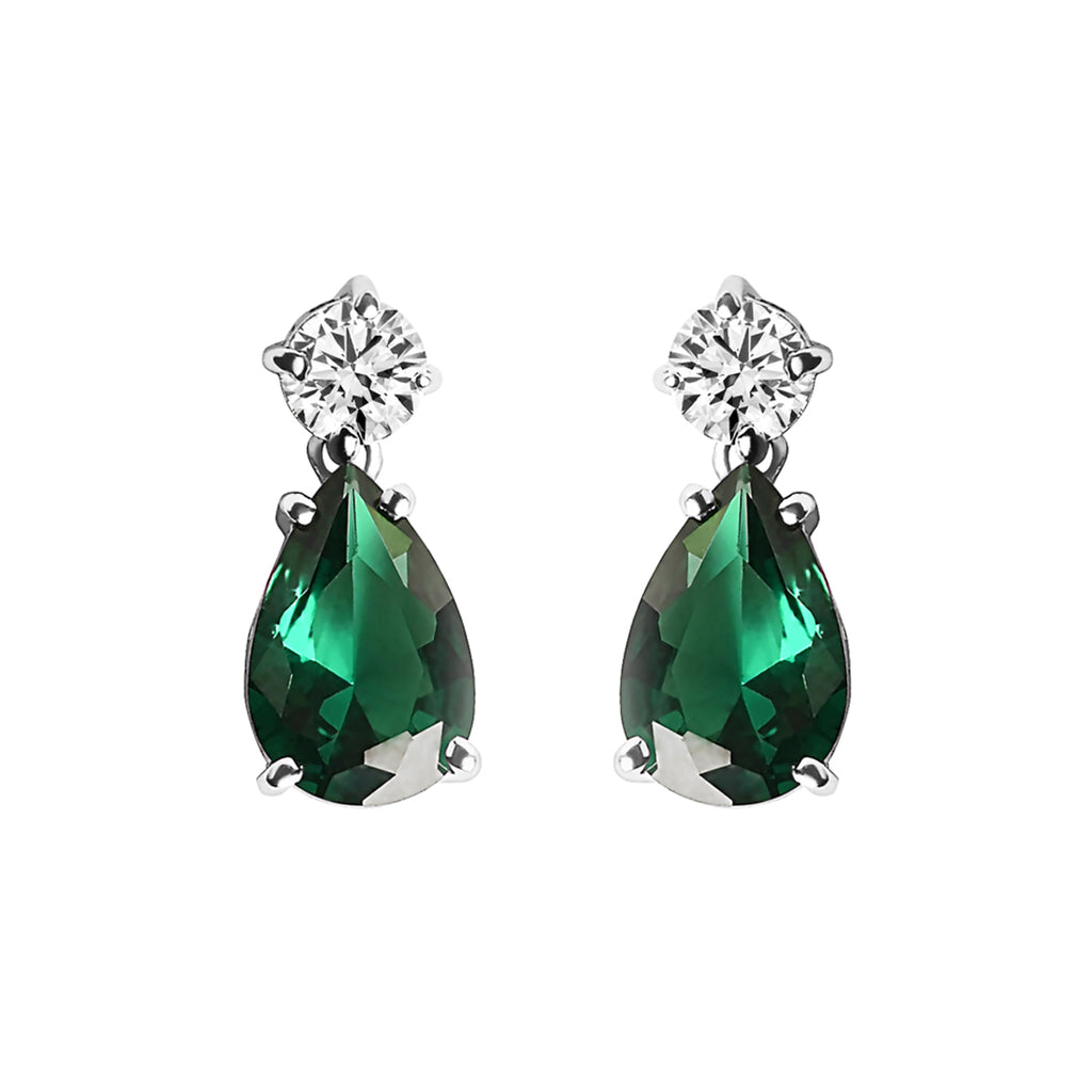 Silver Solitaire Green Drop Earrings