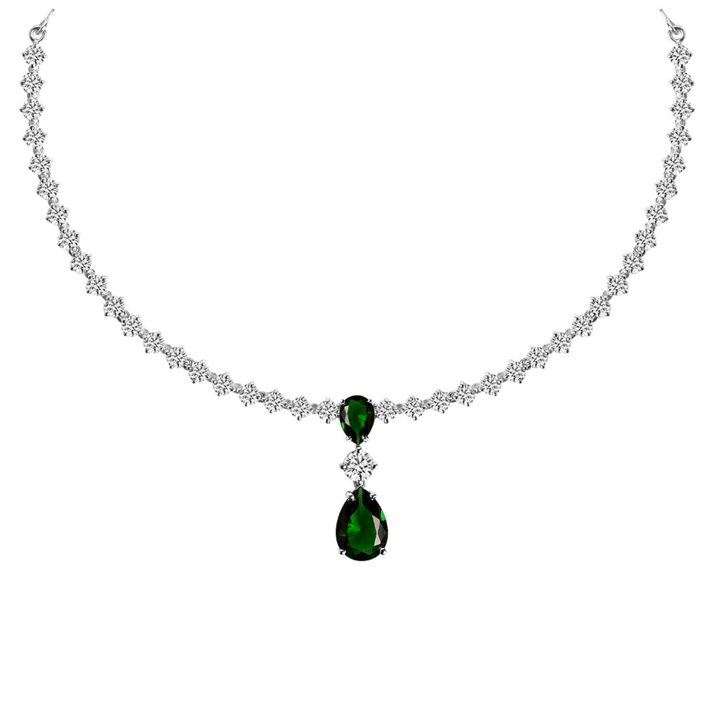 Silver Solitaire Green Necklace