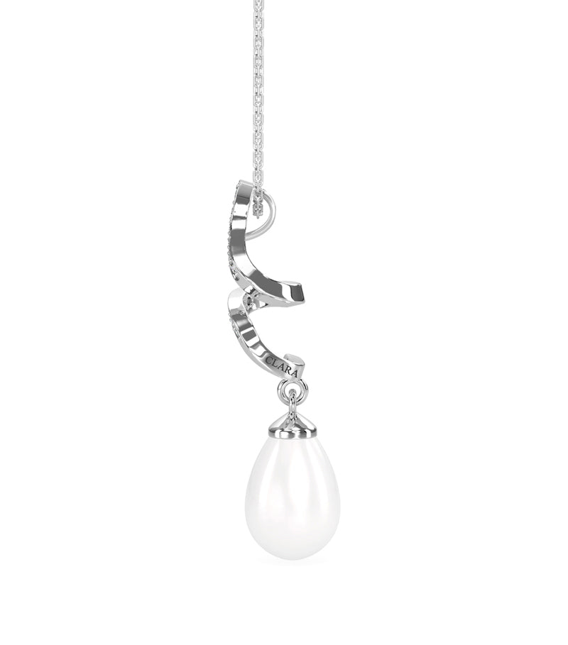 Silver Pearl Twist Pendant with Chain Necklace