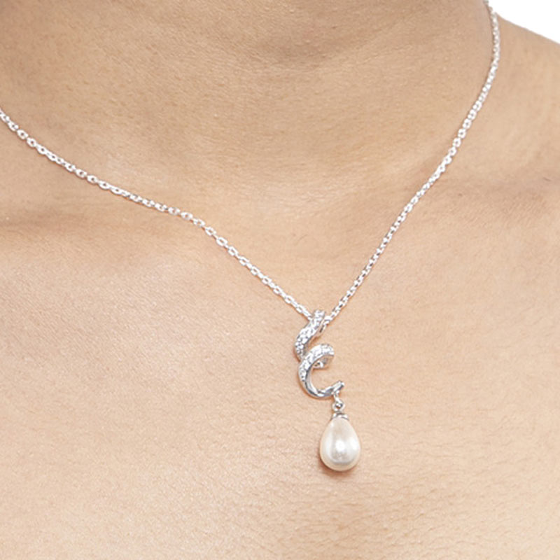 Silver Pearl Twist Pendant with Chain Necklace