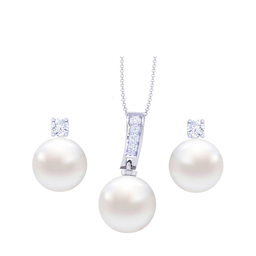 Silver Classic Pearl Jewellery Set