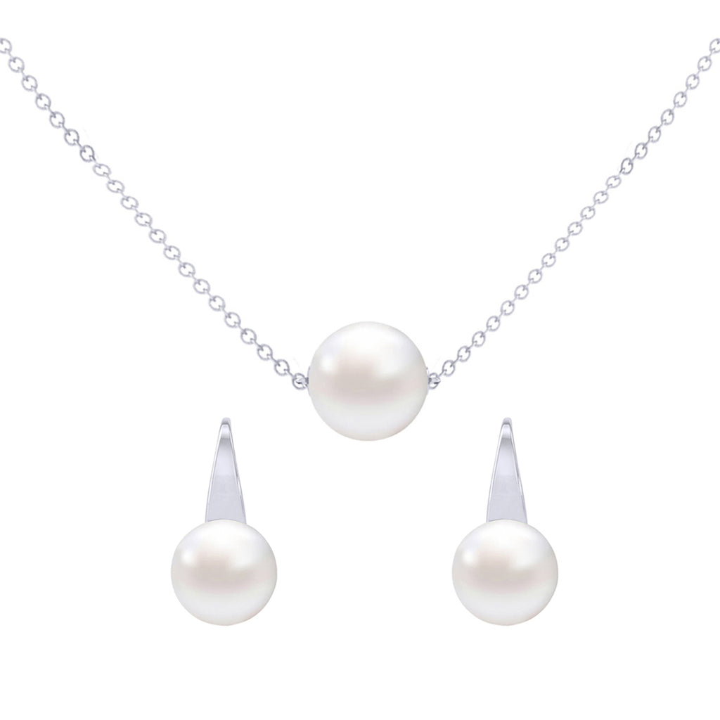Silver Classic Pearl Jewellery Set