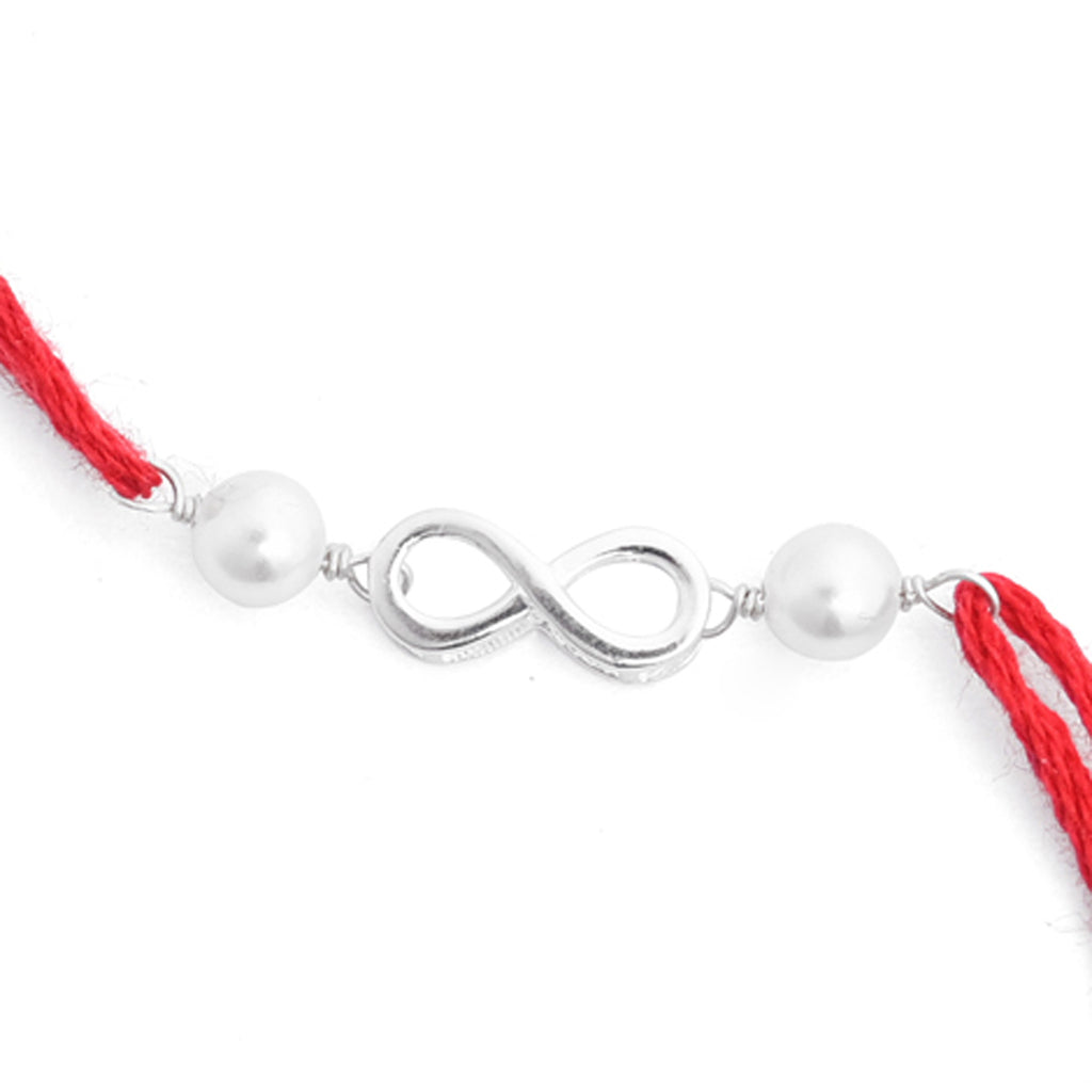 Silver Infinity Rakhi with Roli Chawal for Bhai Brothers