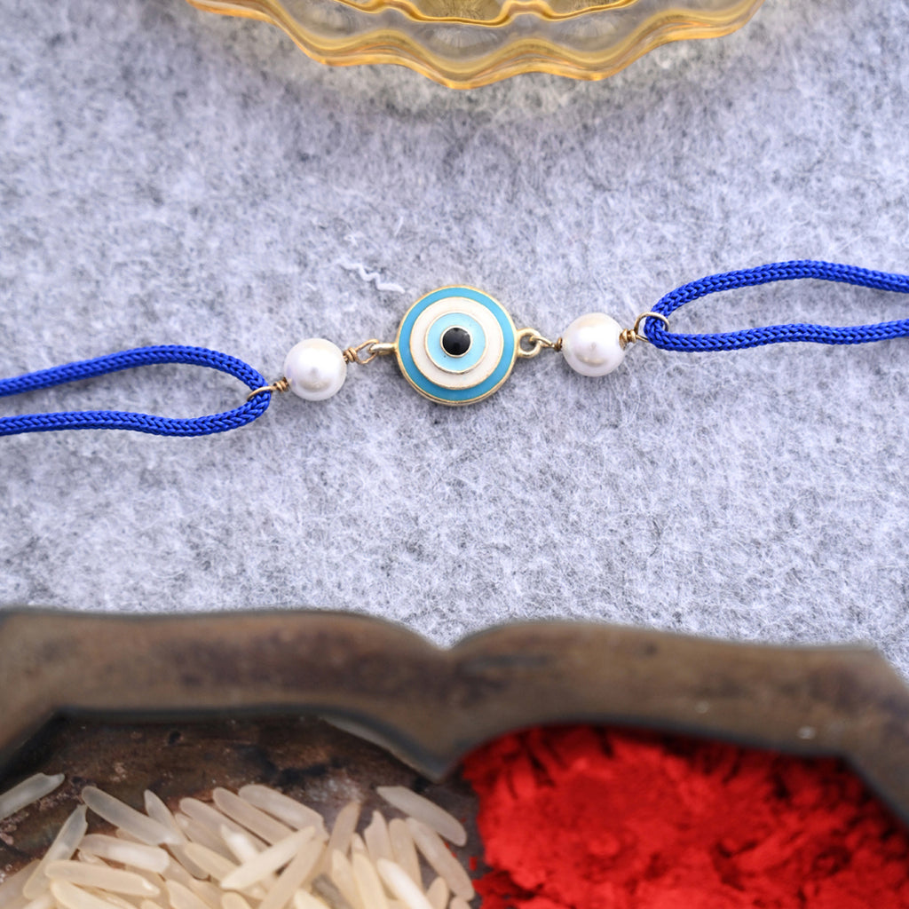 Silver Evil Eye Rakhi with Roli Chawal for Bhai Brothers